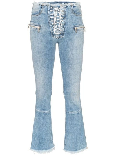 Shop Ben Taverniti Unravel Project Cropped Frayed Jeans In Blue