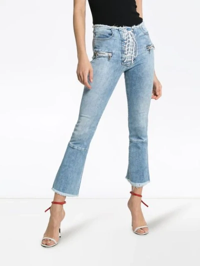 Shop Ben Taverniti Unravel Project Cropped Frayed Jeans In Blue