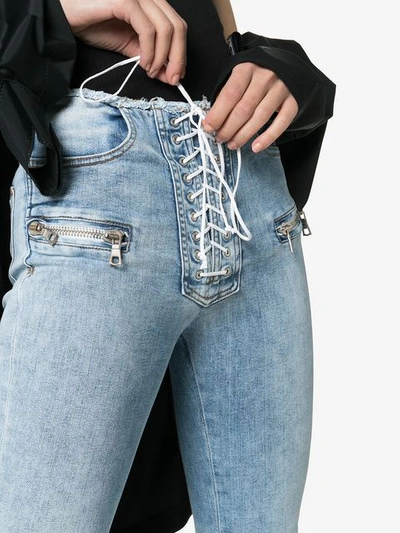 Shop Ben Taverniti Unravel Project Cropped Frayed Jeans In Blue