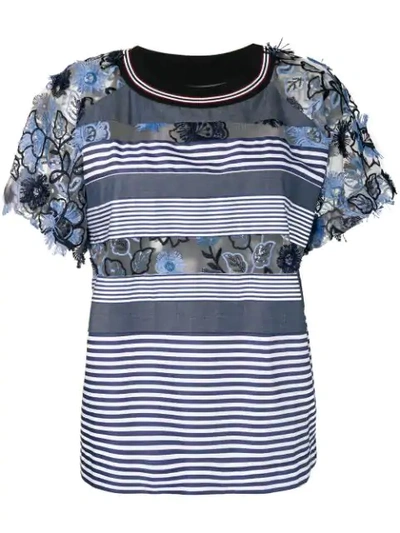 Shop Antonio Marras Embroidered Floral Striped T In Blue