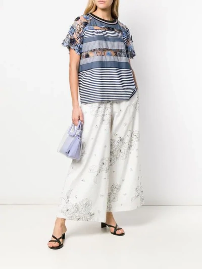 ANTONIO MARRAS EMBROIDERED FLORAL STRIPED T-SHIRT - 蓝色