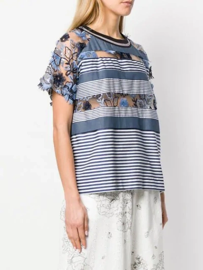 Shop Antonio Marras Embroidered Floral Striped T In Blue