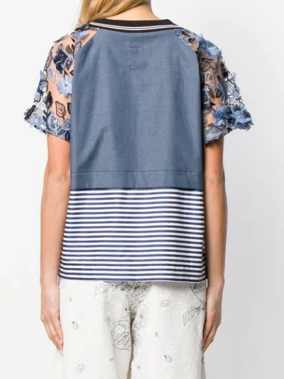 Shop Antonio Marras Embroidered Floral Striped T In Blue