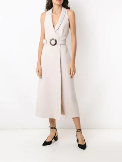 Shop Framed High Tailoring Midi Dress In Neutrals