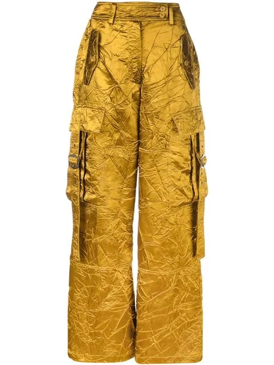 Shop Sies Marjan Crinkled Wide Leg Cargo Trousers - Gold
