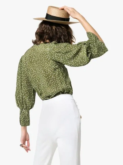 Shop Adriana Degreas Mille Punti Puffed Sleeve Top In Green