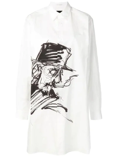 Shop Yohji Yamamoto Oversized Printed Shirt In White