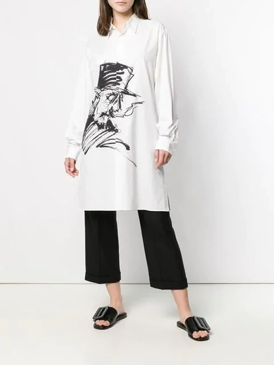 Shop Yohji Yamamoto Oversized Printed Shirt In White