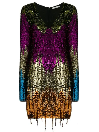 Shop Amen Sequin Tassel Mini Dress In Multicolour