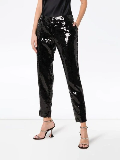 Shop Saint Laurent Sequin Embellished Slim Leg Trousers - Black