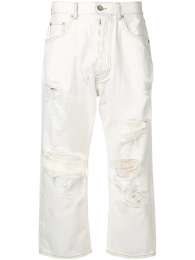 Shop Ben Taverniti Unravel Project Distressed Cropped Jeans In 0100 White