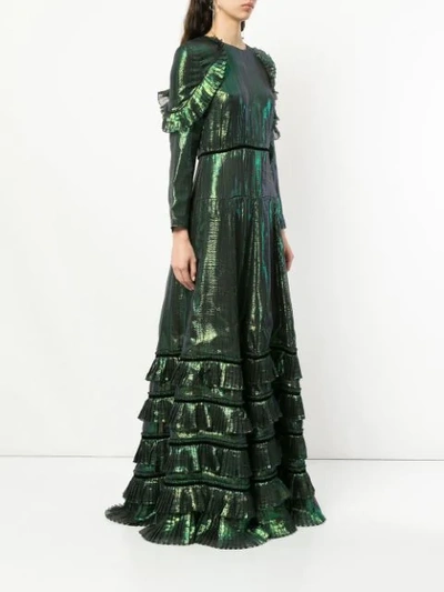 Shop Huishan Zhang Metallic Ruffled Dress In Green