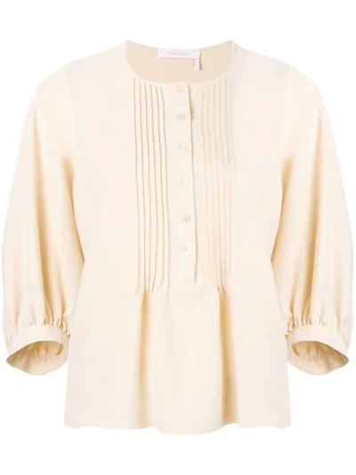 Shop See By Chloé Pleated Flare Blouse In Neutrals