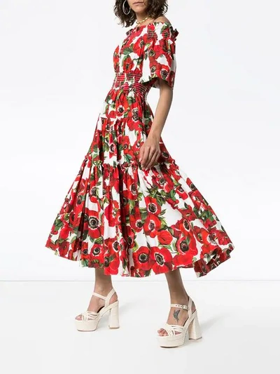 Shop Dolce & Gabbana Floral-print Off-shoulder Cotton Dress In Haaa5 Anemoni Fdo Panna