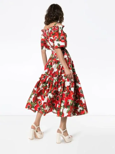 Shop Dolce & Gabbana Floral-print Off-shoulder Cotton Dress In Haaa5 Anemoni Fdo Panna