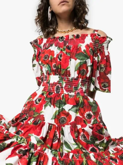 Shop Dolce & Gabbana Floral-print Off-shoulder Cotton Dress In Haaa5 Anemoni Fdo Panna