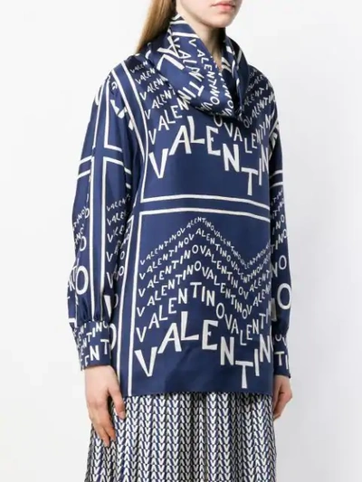 Shop Valentino Logo Print Loose Blouse In Blue