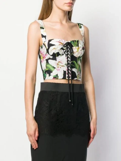 Shop Dolce & Gabbana Floral Print Lace-up Bustier Top In Green