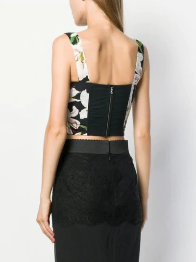 Shop Dolce & Gabbana Floral Print Lace-up Bustier Top In Green