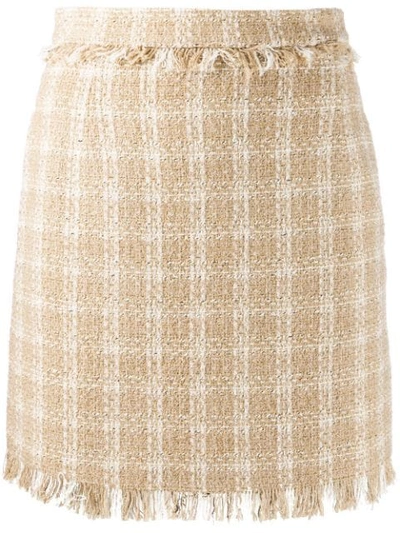 Shop Msgm Fringed Check Skirt In Neutrals