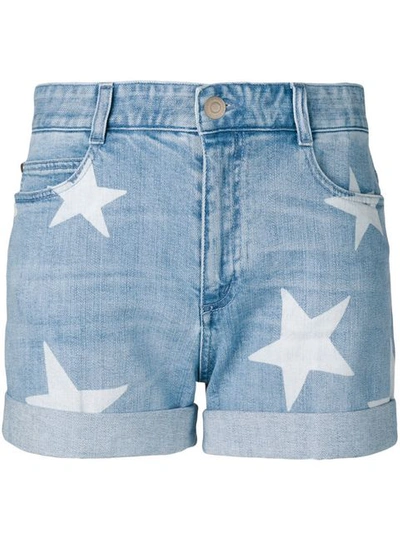 Shop Stella Mccartney Star Print Denim Shorts In Blue