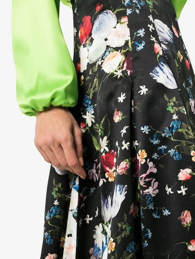 Shop Erdem Vesper Floral Print Midi Skirt In Black