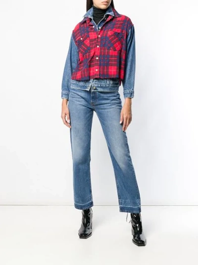 Shop R13 Layered Check Denim Jacket In Blue