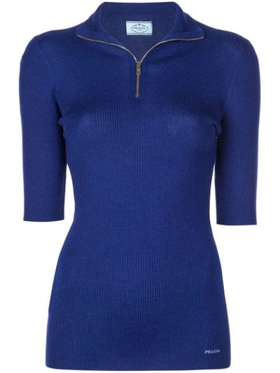 Shop Prada Half-zip Knitted Top In Blue