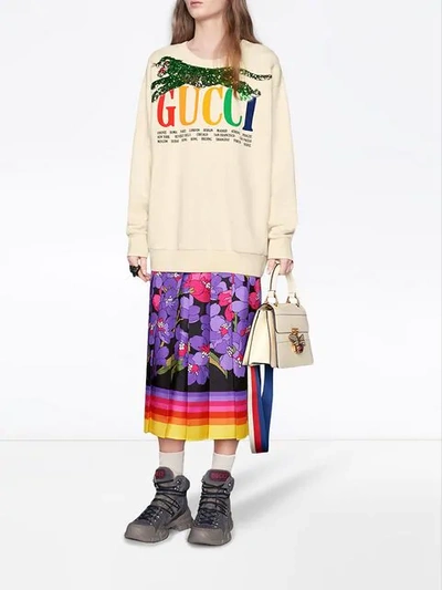 Shop Gucci Cities Sweatshirt With Sequin Panther In White