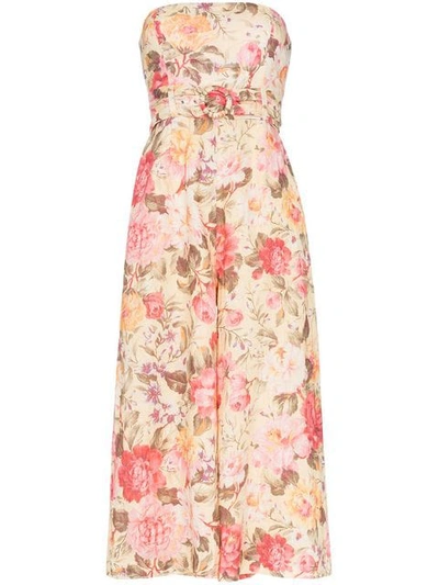 ZIMMERMANN HONOUR STRAPLESS FLORAL PRINT JUMPSUIT - 黄色