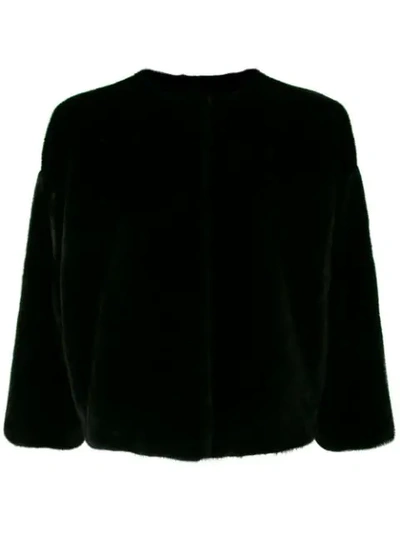 Shop Yves Salomon Overzised Short Jacket In Black