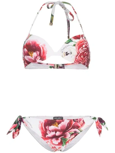 Shop Dolce & Gabbana Floral-printed Triangle Bikini Set - White
