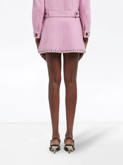 Shop Miu Miu Studded Suede Skirt - Pink