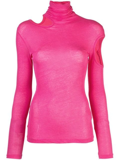 Shop Yohji Yamamoto Sheer High Neck Top In Pink