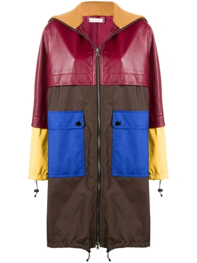 Shop Marni Colour-block Midi Coat - Brown