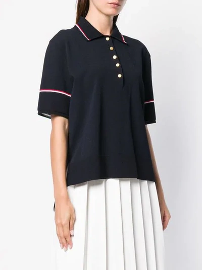 Shop Thom Browne Tipping Stripe Boxy Polo Shirt In Blue