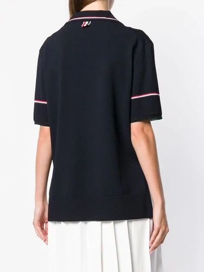 Shop Thom Browne Tipping Stripe Boxy Polo Shirt In Blue