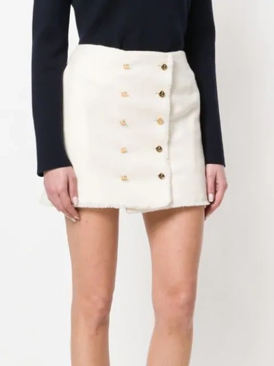 Shop Thom Browne Frayed Wool Mini Skirt In White