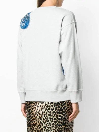 Shop Kenzo Sequin Floral Detail Sweater In Grey