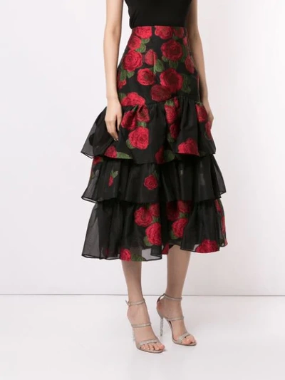 Shop Bambah Roses Ruffle Skirt In Black