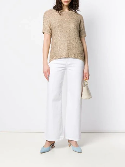 Shop Snobby Sheep Sequin Short Sleeve Sweater In Neutrals