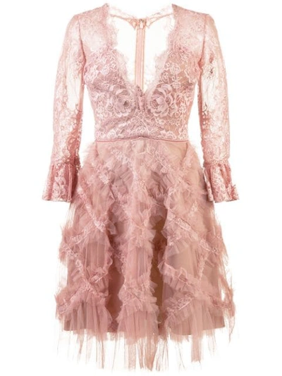 Shop Marchesa Notte Tulle Embellished Dress In Pink