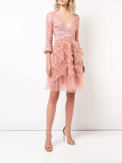 Shop Marchesa Notte Tulle Embellished Dress In Pink