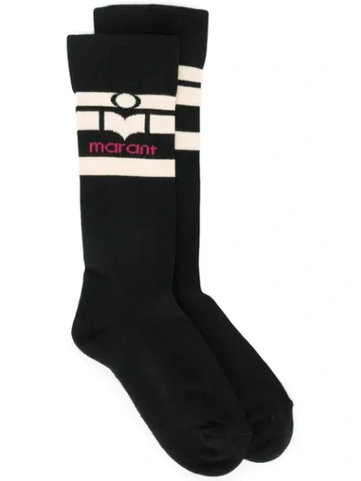 Shop Isabel Marant Logo Print Socks - Black