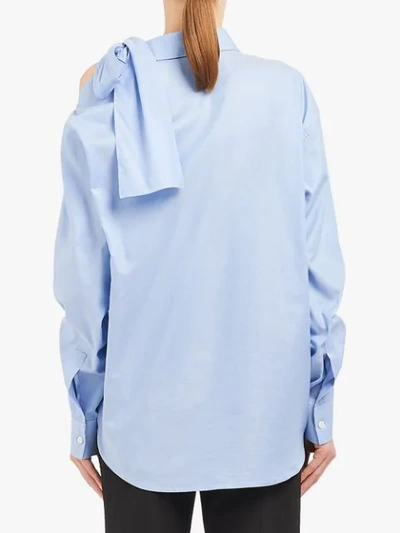 Shop Prada Poplin Blouse With Bow In F0076 Celeste