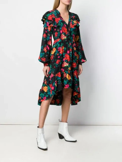 MSGM FLARED FLORAL PRINT DRESS - 黑色