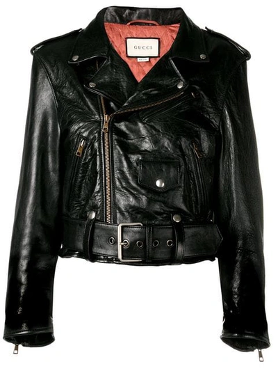 Shop Gucci Cropped Embellished Jacket In Black