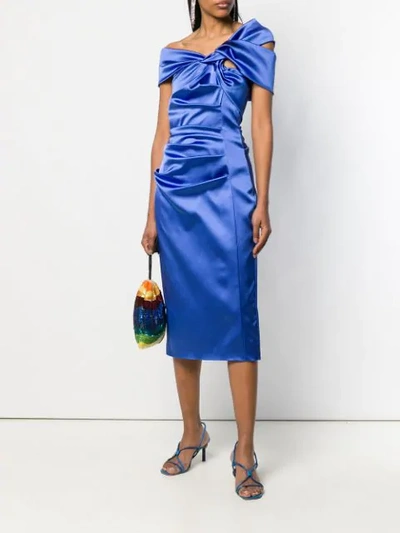 Shop Talbot Runhof Ruched Satin Dress In Blue