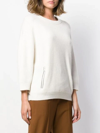Shop Brunello Cucinelli Zip-detail Sweater In White