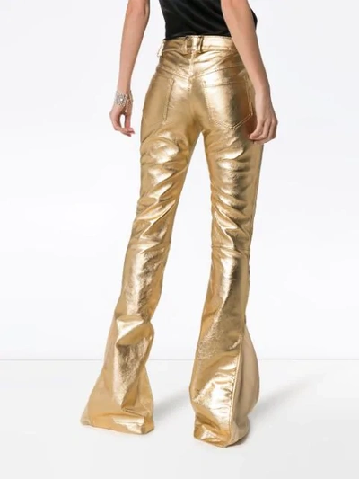 RONALD VAN DER KEMP SLIM FLARED LEG LEATHER TROUSERS - 金色